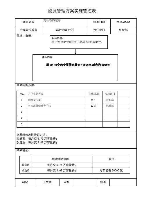 变压器减容能源管理实施方案