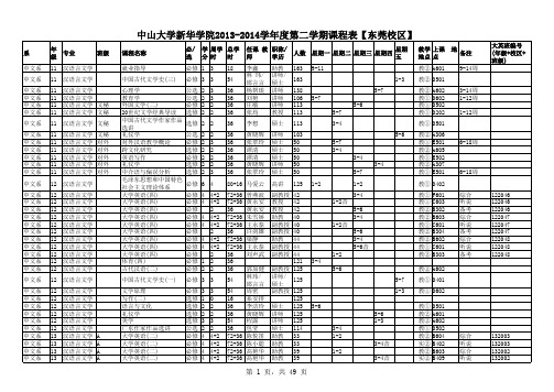 2013-2014学年度第二学期中山大学新华学院东莞校区课程表(学生)