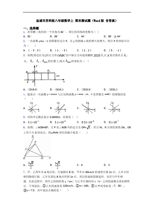 盐城市苏科版八年级数学上 期末测试题(Word版 含答案)