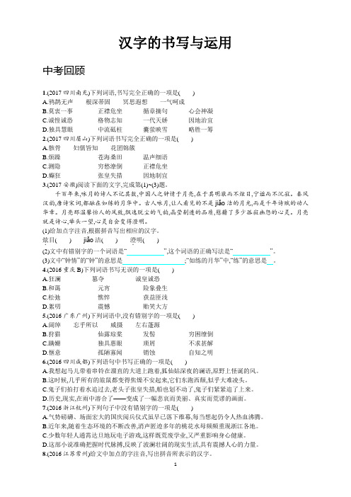 2018年中考语文汉字的书写与运用试题回顾与预测