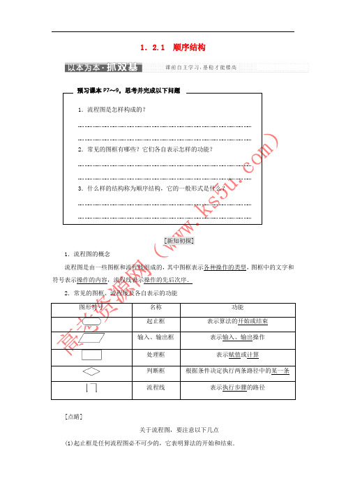 2017-2018学年高中数学 第1章 算法初步 1.2 流程图 1.2.1 顺序结构教学案 苏教版