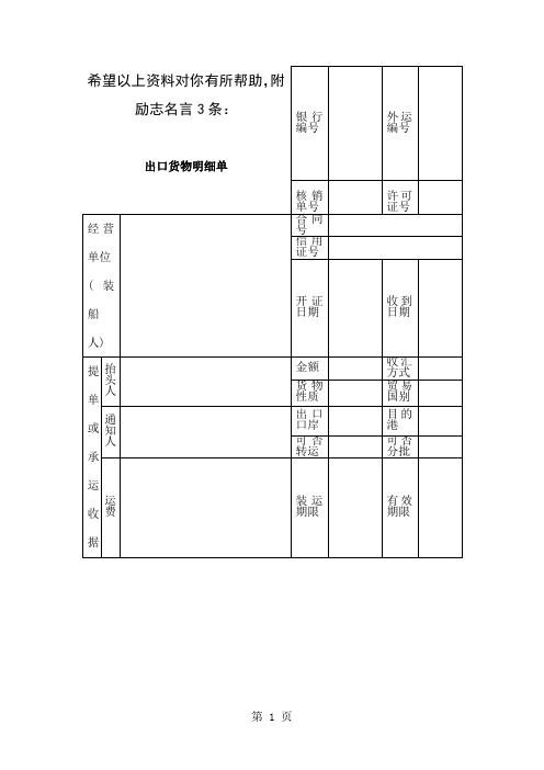 外贸单证样本-出口货物明细单格式(表格模板、doc格式)共3页word资料