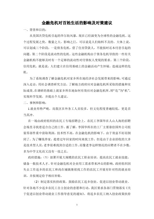 金融危机对百姓生活的影响及对策建议