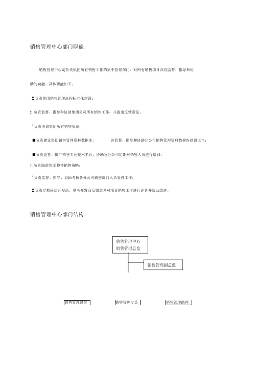 地产销售管理中心部门职能和岗位职责