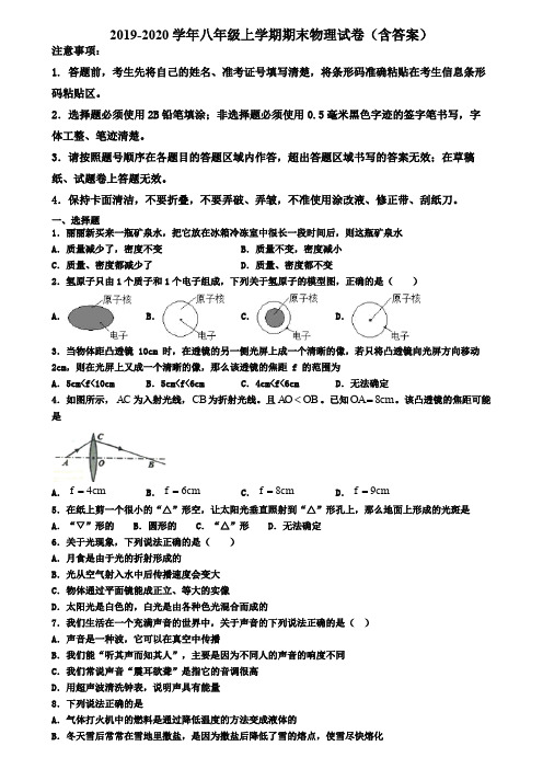 吉林省松原市2019-2020学年物理八年级上学期期末考试试题
