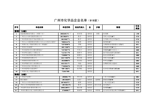 广州市化学品企业名单（919家）