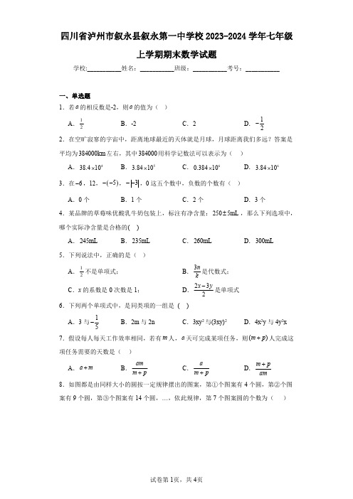 四川省泸州市叙永县叙永第一中学校2023-2024学年七年级上学期期末数学试题