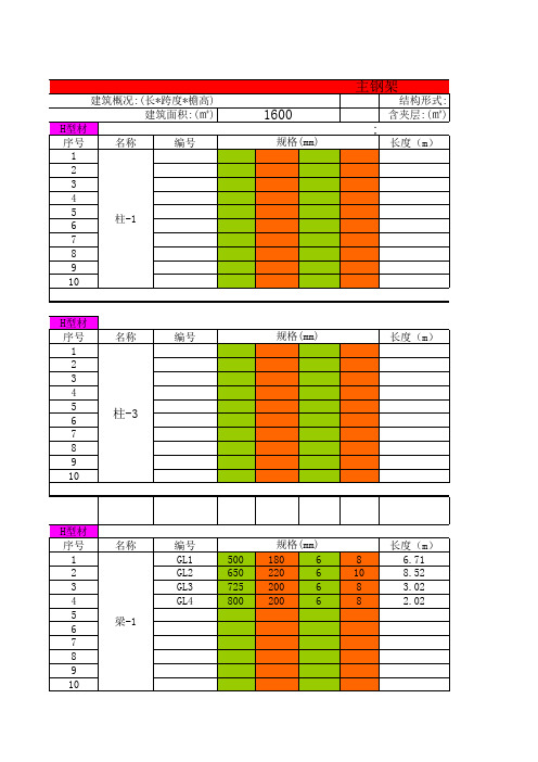 钢结构预算表格样式