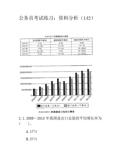 公务员考试练习：资料分析题模拟题142