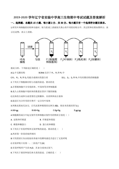 2019-2020学年辽宁省实验中学高三生物期中考试试题及答案解析