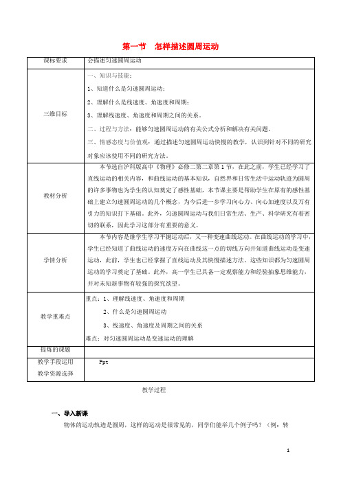 陕西省安康市石泉县高中物理第2章研究圆周运动2.1怎样描述圆周运动教案沪科版必修2