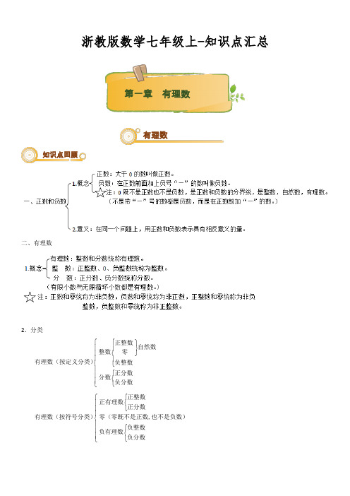 浙教版数学七年级上-知识点汇总全章节