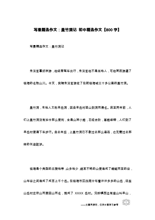 写景精选作文:盖竹洞记 初中精选作文【800字】