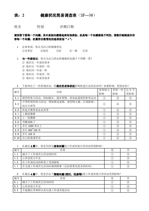 SF-36量表