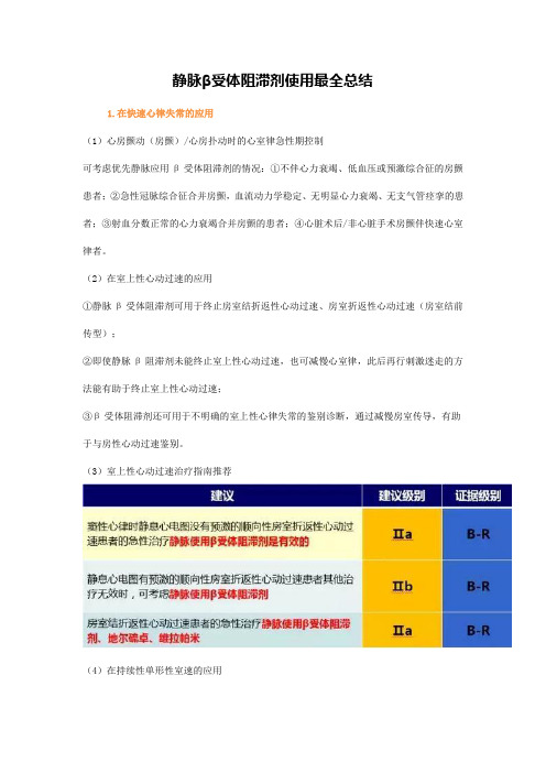 静脉β受体阻滞剂使用最全总结