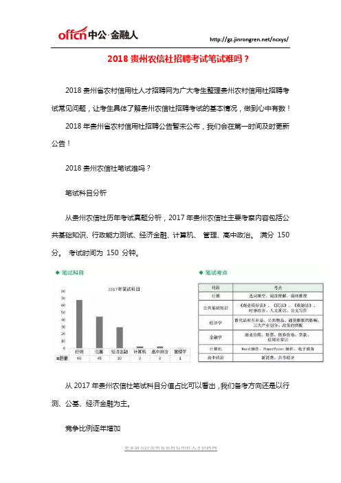 2018贵州农信社招聘考试笔试难吗？