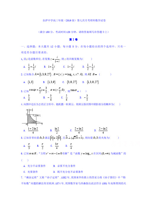 西藏拉萨中学2019届高三第七次月考数学(理)试卷