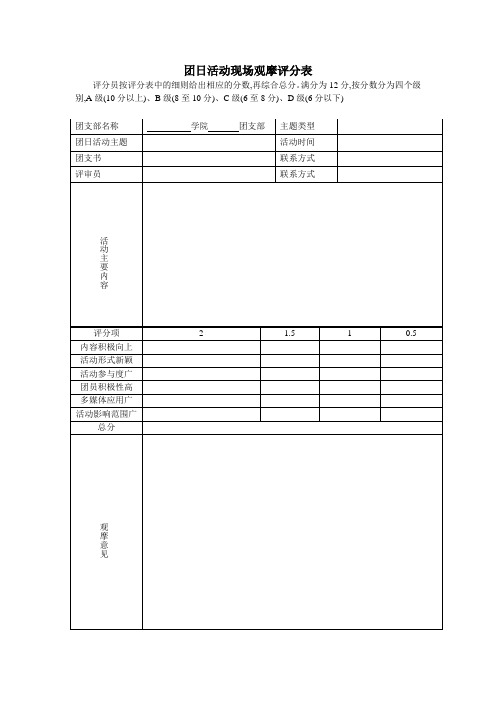 中南大学团日活动现场观摩评分表