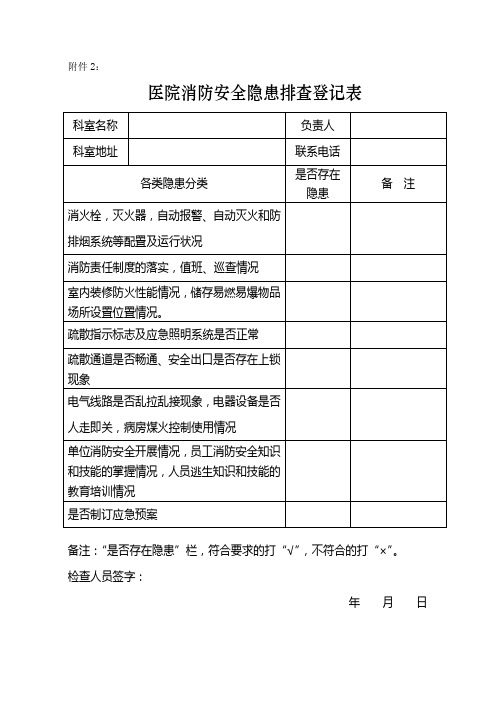 医院消防安全隐患排查登记表