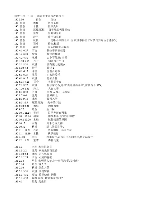 绯雪千夜一千零一 所有女主流程攻略综合