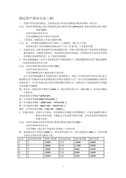 固定资产折旧方法三种