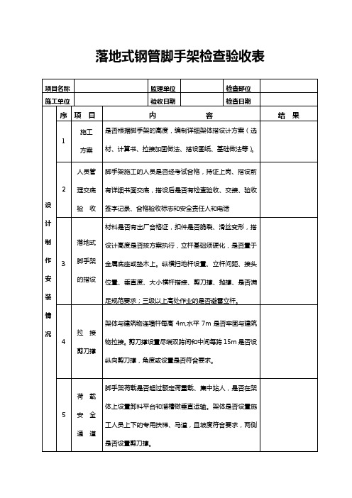 落地式钢管脚手架检查表