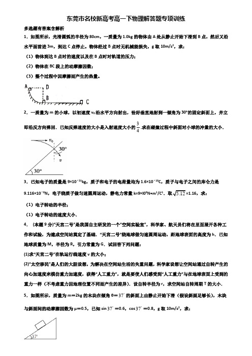 东莞市名校新高考高一下物理解答题专项训练含解析