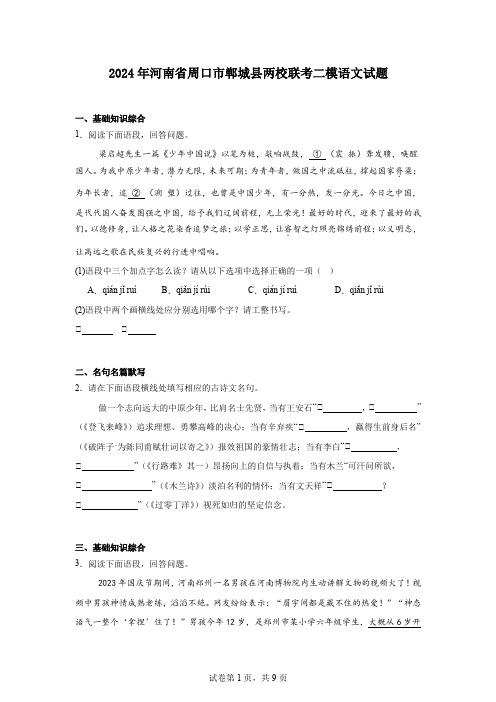 2024年河南省周口市郸城县两校联考二模语文试题