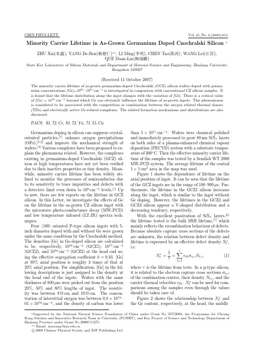 Minority Carrier Lifetime in As-Grown Germanium Doped Czochralski Silicon