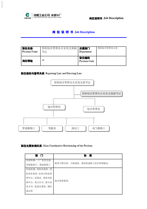 资阳综合管理办公室党支部副书记岗位说明书范例