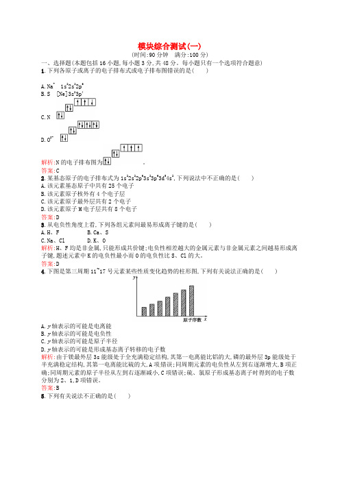 高中化学模块综合测试1新人教版选修3