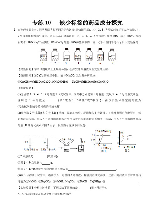 专练10 缺少标签的药品成分探究-备战2021年中考科学实验探究题提分专练(教师版含解析)