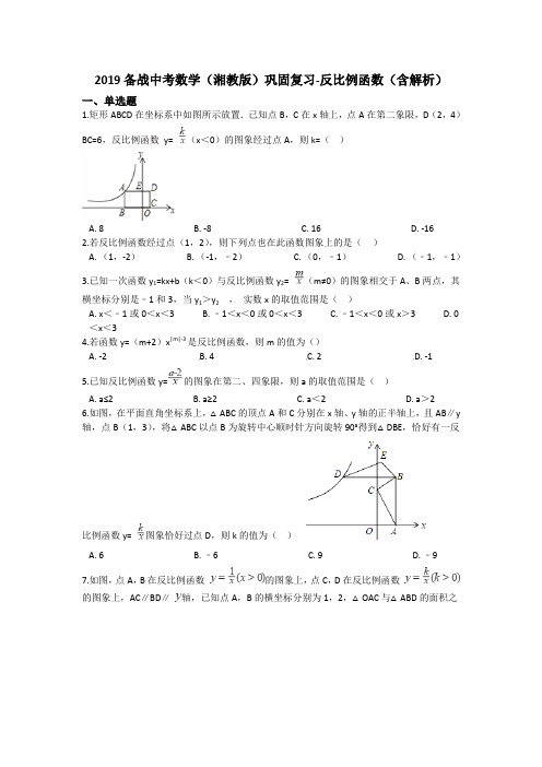 备战中考数学(湘教版)巩固复习反比例函数(含解析)