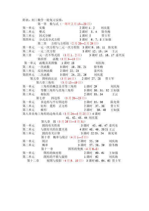 初三数学一轮复习安排