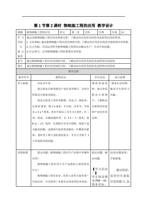 2-1-2二植物细胞工程的应用(教案)-高二下学期生物人教版(2019)选择性必修3