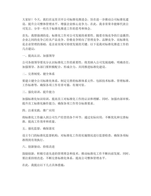 公司标准化推进会发言稿范文