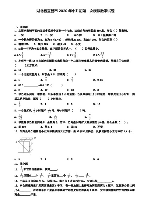 湖北省宜昌市2020年小升初第一次模拟数学试题