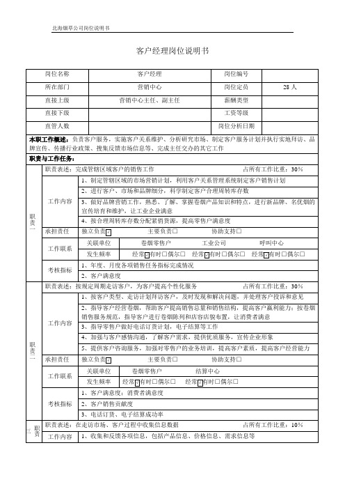 客户经理岗位说明书