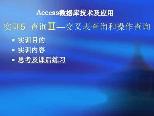 Access数据库技术及应用实训5查询交叉表查询和操作查询