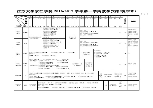 江苏大学京江学院2016-2017学年第一学期教学安排(校本部)