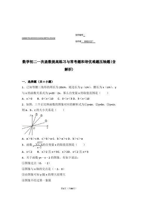 数学初二一次函数提高练习与常考题和培优难题压轴题(含解析) 