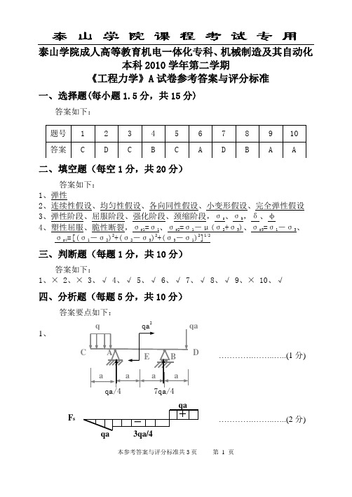 工程力学试题A答案