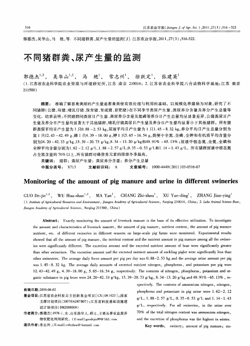 不同猪群粪、尿产生量的监测