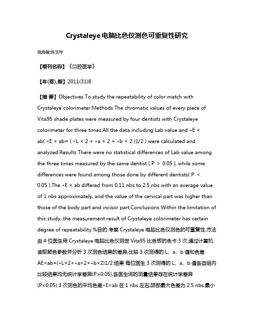 Crystaleye电脑比色仪测色可重复性研究