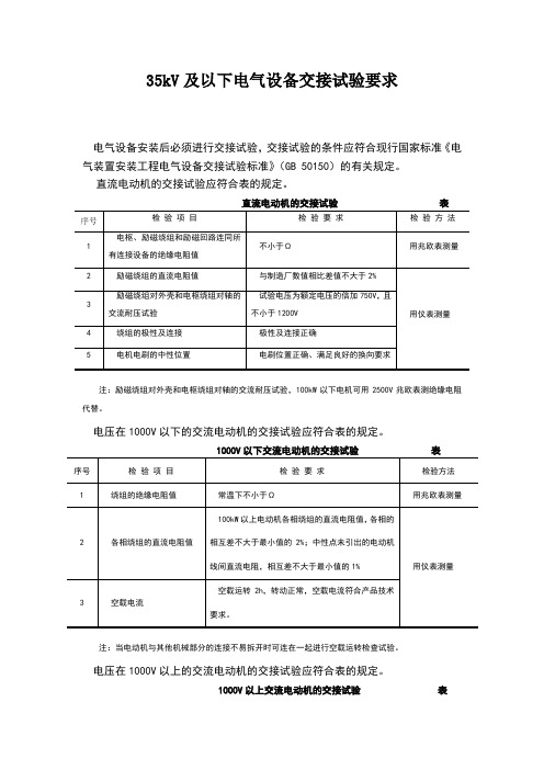 35kV及以下电气设备交接试验要求