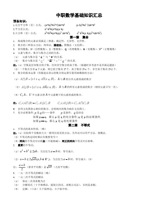 山东省春季高考数学基础知识点上课讲义