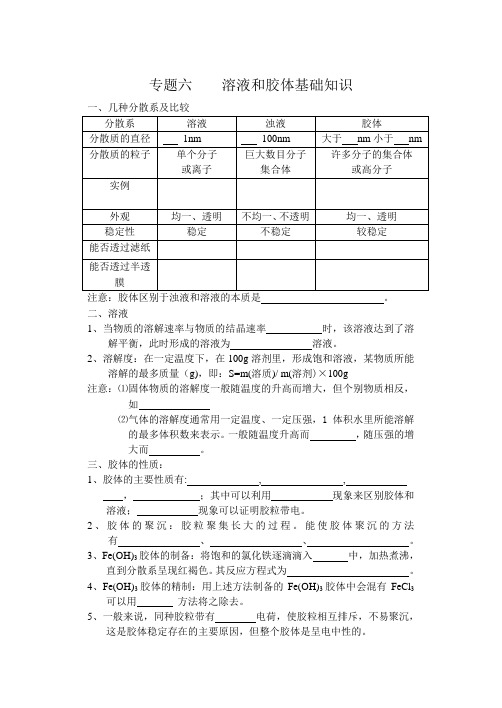 06专题六 溶液和胶体基础知识