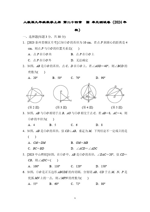 人教版九年级数学上册 第二十四章 圆 单元测试卷(2024年秋)