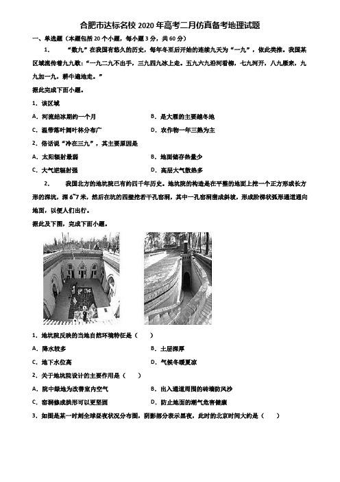 合肥市达标名校2020年高考二月仿真备考地理试题含解析