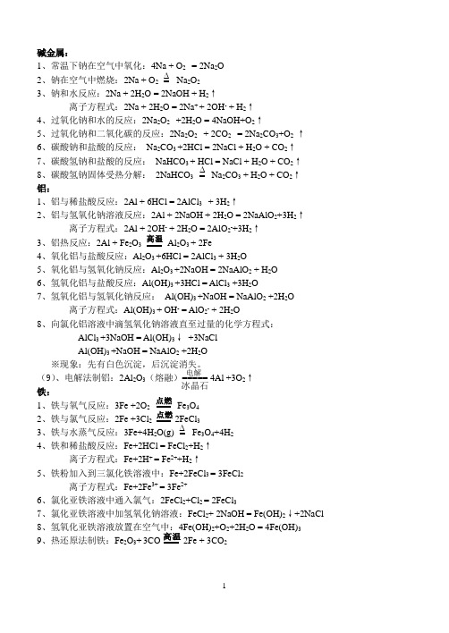 化学方程式及知识点总结